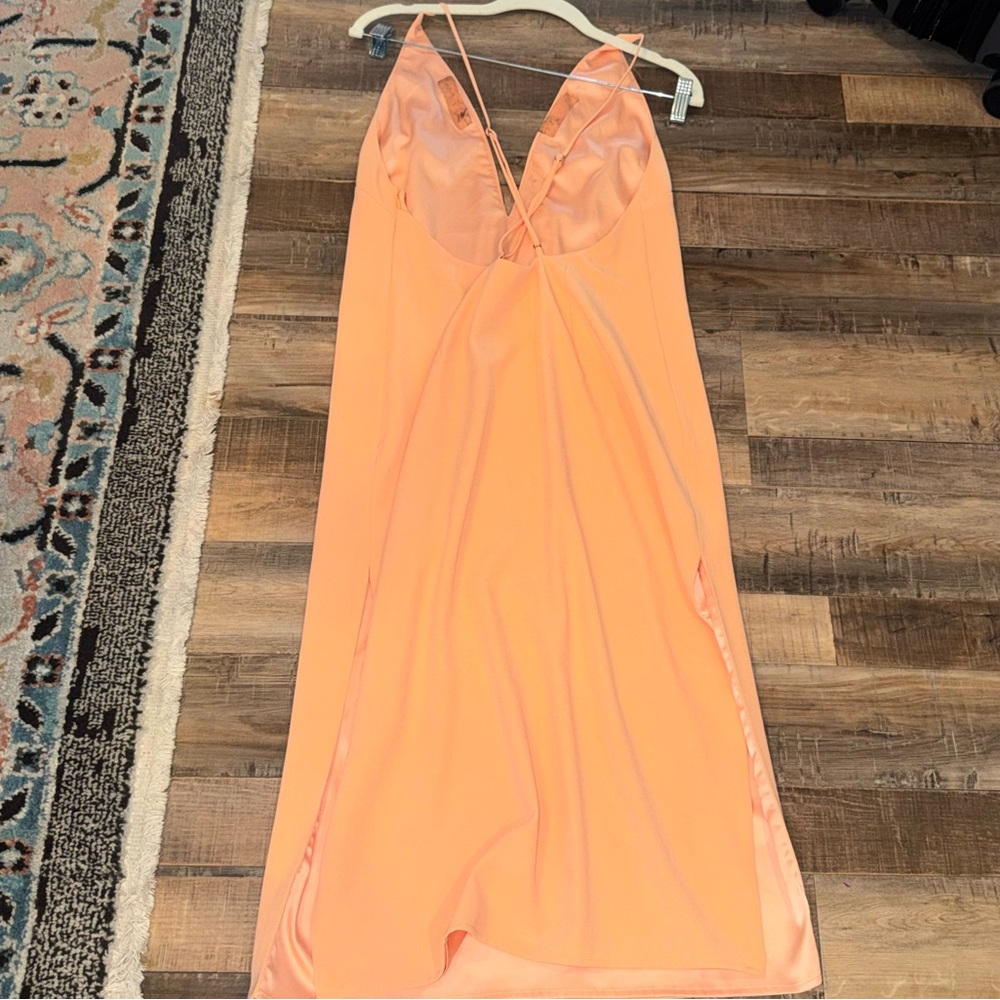 Lovers + Friends NIKOLA Revolve Apricot Orange V-Neck Midi Dress with Slits S - Picture 6 of 7